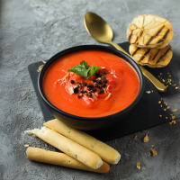 Creamy Tomato Bisque with Grilled Cheese Soldiers (V) Fox and Ford Peoria